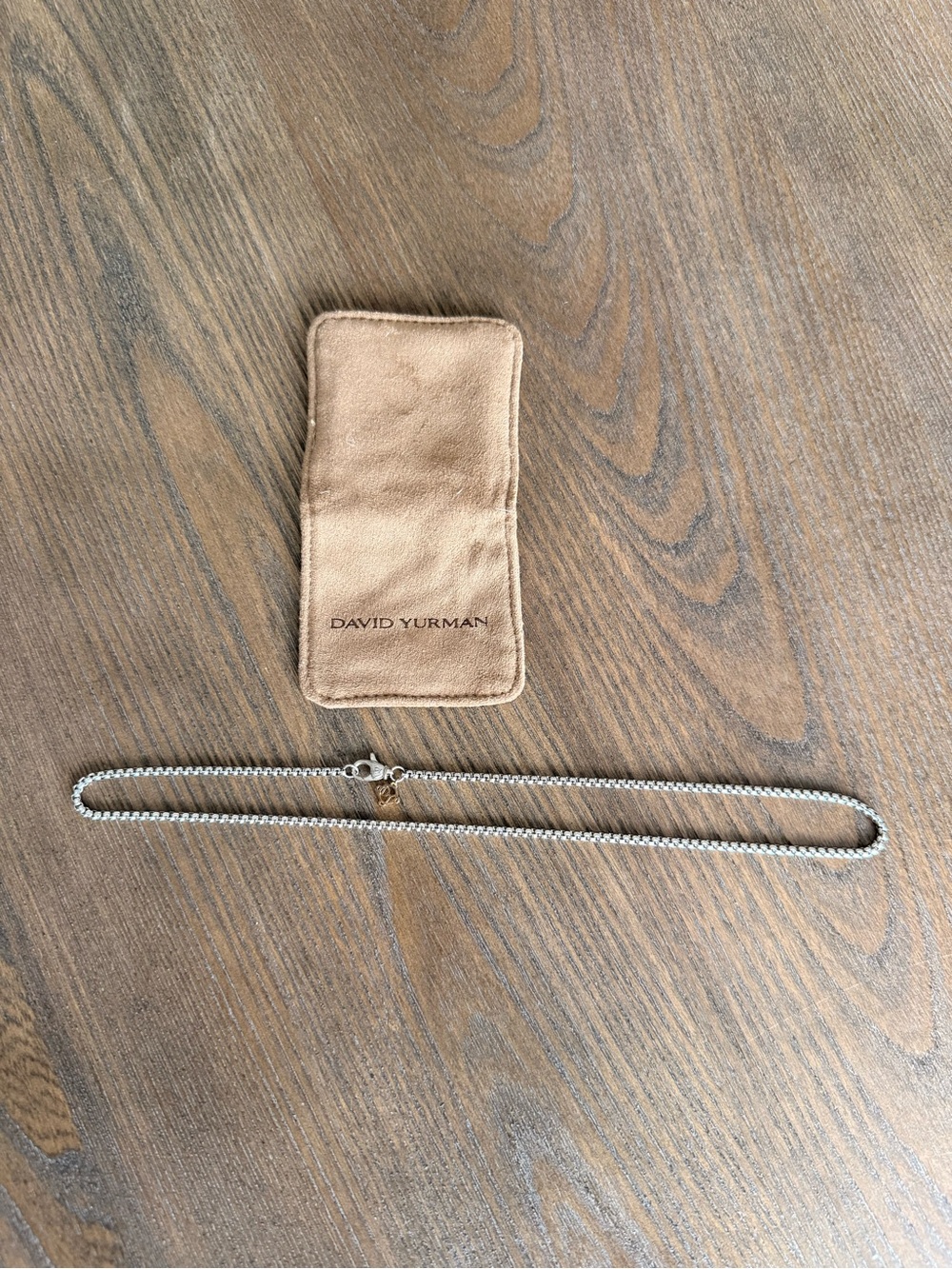 David Yurman Silver Chain Necklace with Beige Branded Pouch